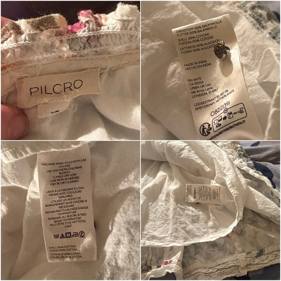 ANTHRO Pilcro 2-Pocket Mock Neck Cream Multi Floral Ruffle Hem Mini-Dress VGUC L - Picture 12 of 16